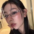 Cycling 1/3pcs Fashion Y2K Small Frame Polygon Metal Sunglasses Women Luxury Brand Rhinestone Sun Glasses Rimless Punk Eyewear.