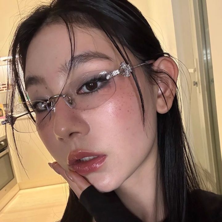 Cycling 1/3pcs Fashion Y2K Small Frame Polygon Metal Sunglasses Women Luxury Brand Rhinestone Sun Glasses Rimless Punk Eyewear