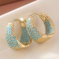 A Pair of Fashionable Inlaid Green Color Stone Earrings, Women's Bohemian Style Retro Trendy Accessory .