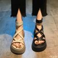 Fashionable Thick Bottom Sponge Cake Bottom Sandals for Women's Summer Style Versatile Hollow Cross Fine Strap Zipper Sandals. 