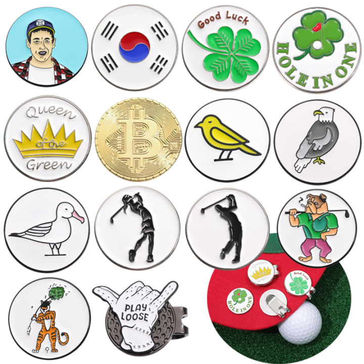 Magnetic Golf Ball Marker Hat Clips Funny Cartoon Print Accessories for Golf Cap Metal Decorative Jewelry Gift for Golf Lover