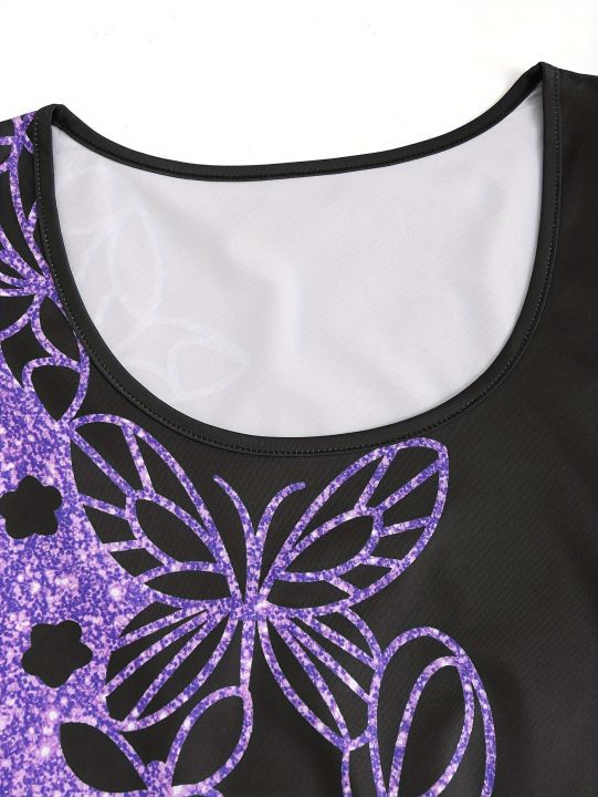 European%20and%20American%20fashion%20plus-size%20color%20matching%20butterfly%20shiny%20sequined%20printed%20short-sleeved%20T-shirt%20and%20cropped%20trouse%20-%20Image%203