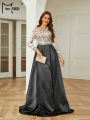 Missord Black Round Neck Long Sleeved A Line Evening Gown Formal Floor Length Occasion Graduation High Quality Luxury Dress. 