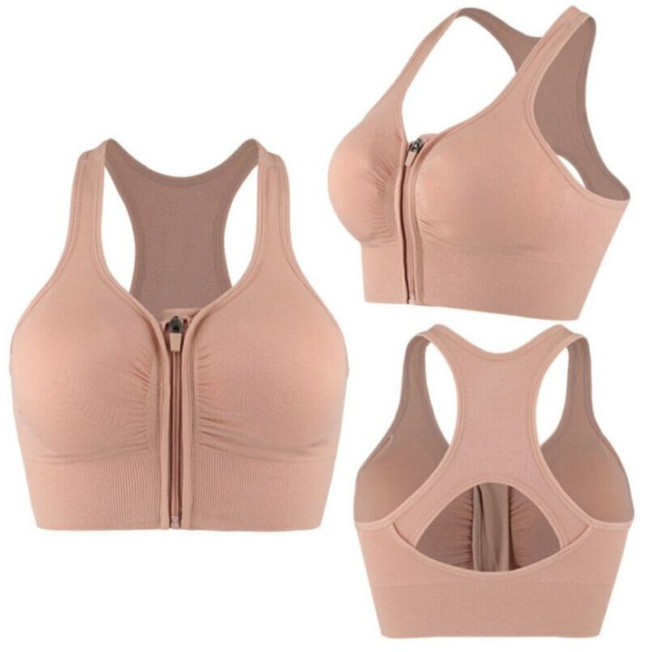 Women Shockproof Front Zipper Closure High Impact Sports Bra Racerback Yoga Top