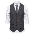 Men's Retro Lapel Chain Vest Fashion Herringbone Coarse Tweed Pockets Suit Vest British Casual Vintage Gentleman Leisure Party.