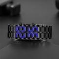 Fashion Black Full Metal Digital Lava Wrist Watch Men Blue LED Display Mens Watches Gifts for Male Boy Sport Creative Clock. 
