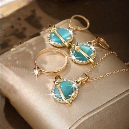 CHINA IMPORTED Necklace Jewelry Women's New Ball Necklace Earrings Ring New Titanium Alloy suit All-match High-end Clavicle Chain Accessories