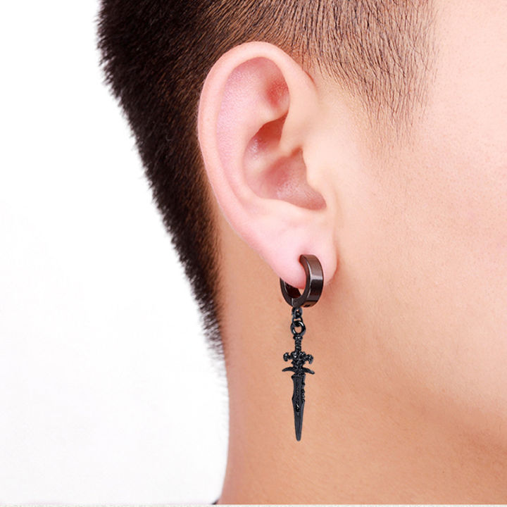 2pcs%20Stainless%20Steel%20Dragon%20Coil%20Sword%20Pendant%20Drop%20Hoop%20Earrings%20Unique%20Punk%20Hip%20Hop%20Style%20for%20Men%20Women%20Daily%20Wear%20Jewelry%20-%20Image%204
