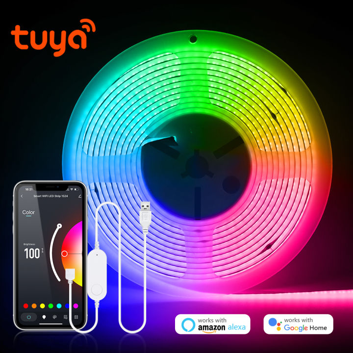 Tuya Wifi RGB /White/Warm White COB LED Strip Light Silica Gel Tube Tape Linear Dimmable Lighting work with Alexa  Home