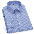High Quality Mens Business Casual Long Sleeved Shirt Classic Striped Checked  Male Social Dress Shirts Purple Blue Cheap. 
