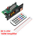 160W Amplifier Bluetooth Decoder Board DIY 12V 6.5mm Microphone FM Radio TF USB Car Audio Music Player Speakers Volume Control. 