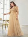 Plus Size Luxury Floor Length V-Neck Evening Dress 2025 Women Elegant Party Maxi Dress Sequin Short Sleeves Prom Cocktail Gown. 
