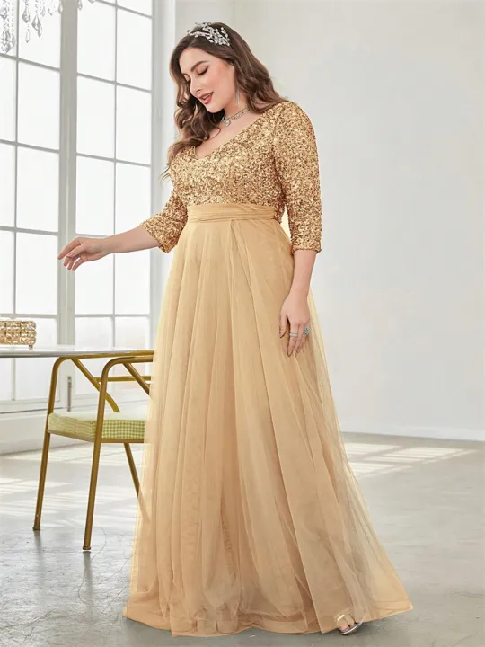 Plus%20Size%20Luxury%20Floor%20Length%20V-Neck%20Evening%20Dress%202025%20Women%20Elegant%20Party%20Maxi%20Dress%20Sequin%20Short%20Sleeves%20Prom%20Cocktail%20Gown%20-%20Image%204