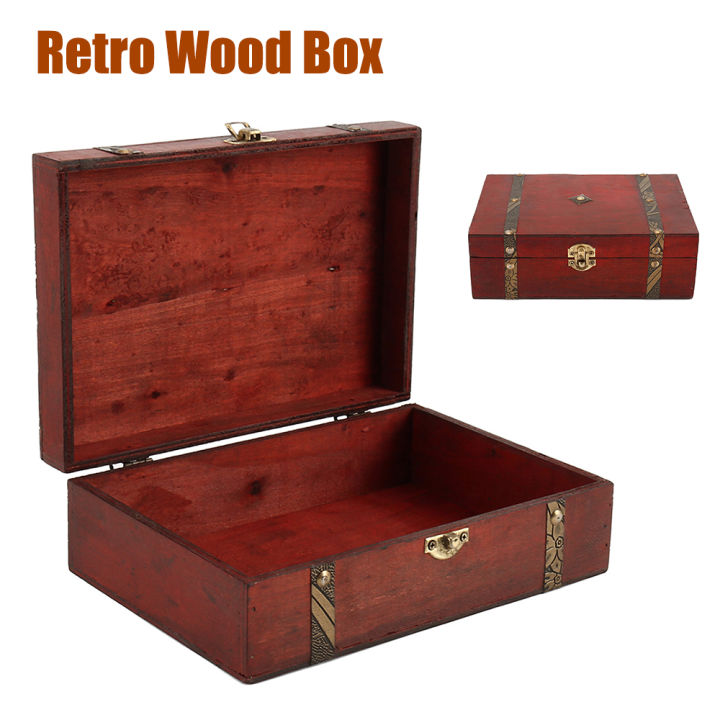 Wooden Treasure Chest Vintage Lock Treasure Box Home Storage Jewelry ...