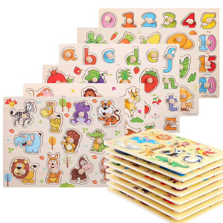 Wooden Puzzle Montessori Toys for Children Animal Traffic Hand Grab Boards Cartoon Kids Early Learning Educational Toy TMZ