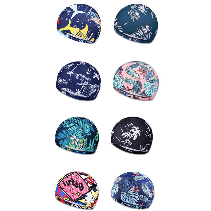 Leaf Print Swimming Cap for Adults - Ear Protection Non-Slip Design Pool Beach Summer Swim Hat