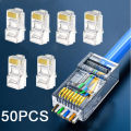 50pcs RJ45 Pass Through Connector Cat6 Shielded RJ45 Modular Plugs Gold Plated 8P8C RJ45 Ends.