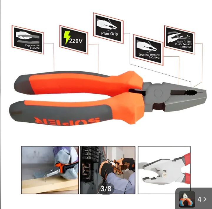 Electric Combination Pliers Set - 8 Inch Multifunctional Vice Sharp Nose Pliers - High Quality 3-Piece Pliers Set - Ideal for Various DIY and Professional Projects"