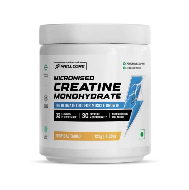 Wellcore - Pure Micronised Creatine Monohydrate (Tropical Tango, 33 Servings) | Rapid Absorption | Enhanced Muscle strength & Power|Powder, 1 count