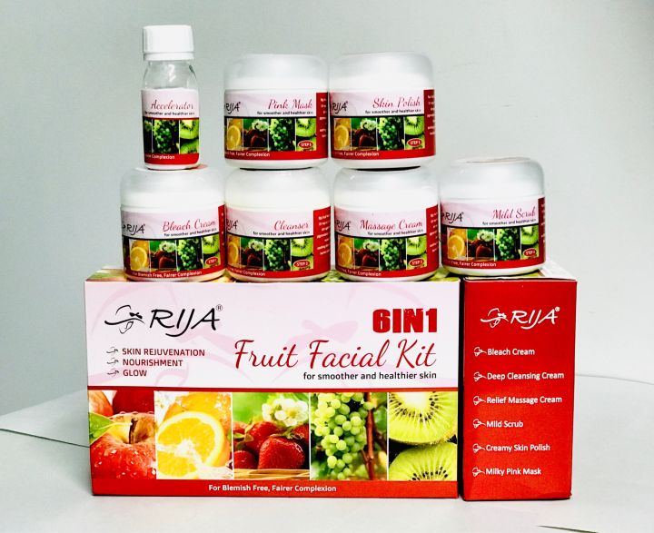 RIJA 6 Step Fruit Facial Kit For Smoother & Healthier Skin,For Blemish Free,Fairer Complexion, For Skin Rejuvenation,Nourishment & Glow.