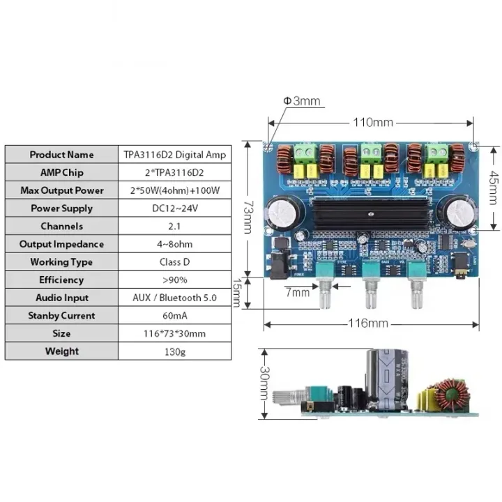 2*50W+100W%20Bluetooth%205.0%20dual%20TPA3116D2%20Power%20Subwoofer%20Amplifier%20Board%202.1%20Channel%20TPA3116%20Audio%20Stereo%20equalizer%20AUX%20Amp%20-%20Image%205
