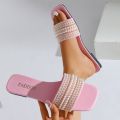 Women's Flat Bottom Sandals 2025 Summer New Style Beaded Rhinestone Shoes Womens Outdoor Fashion Slippers. 