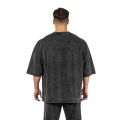 Washed T-Shirt 230G 100Cotton Solid Oversized Loose Fitness Mens Tee Tops Dropped Shoulders Short Sleeve Gym Bodybuilding Shirts. 
