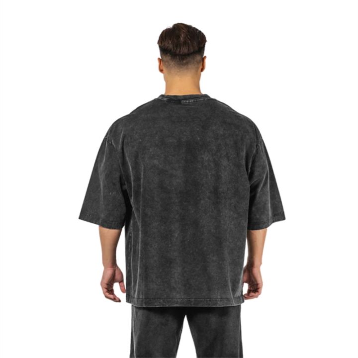 Washed%20T-Shirt%20230G%20100Cotton%20Solid%20Oversized%20Loose%20Fitness%20Mens%20Tee%20Tops%20Dropped%20Shoulders%20Short%20Sleeve%20Gym%20Bodybuilding%20Shirts%20-%20Image%202