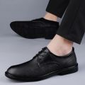 2023 New Spring Autumn Men's Lace-up Dress Shoes Leather Derby Shoes Comfortable Waterproof Formal Office Shoes Black.