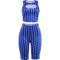 Kliou Polka Dot Print 2 Piece Set Woman o-Neck Hollwo Design Crop Tops+Skinny Peach Hip Shorts Hot Girls Fashion Outfits.