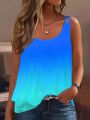 Plus Size Ombre Cut Out Cami Top Casual Crew Neck Sleeveless Top For Summer Women's Plus Size Clothing.