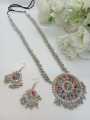 Antique Silver Party Bridal Choker Necklace Set with Earrings for Women.. 