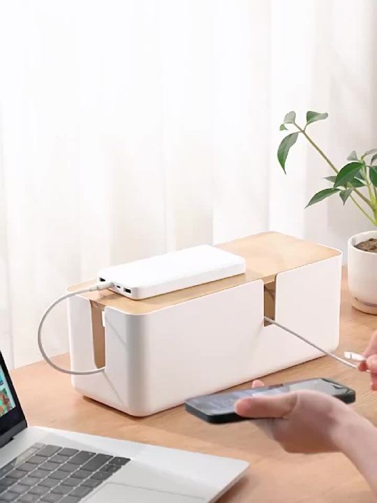 Cable Storage Box Power Strip Case Wooden Power Line Wire Management Organizer Anti-Dust Charger Socket Network Line Storage Bin