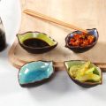 Kitchen Bowl Kitchen Tool Dish Creative Ice Crack Glaze Leaf Ceramic Seasoning Soy Sauce Vinegar Small Plates 10*7.5*3cm. 