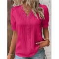 Plus Size Women's Shirt Blouse Yellow-green Violets White Plain Lace Short Sleeve Casual Basic V Neck Regular Pullover White Blo. 