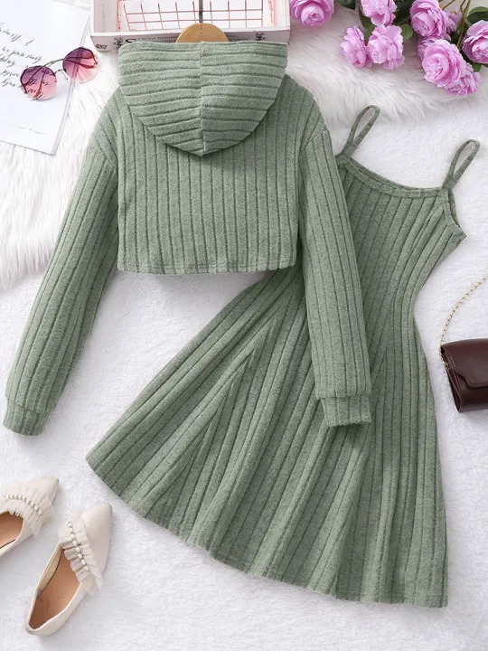 Autumn%20And%20Winter%20Women's%20And%20Children's%20Casual%20Fashionable%20Elegant%20Short%20Top&Dress%20Two-Piece%20Set%20-%20Image%202