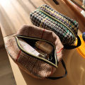 Plaid woolen cosmetic bag multifunctional portable large storage bag small fresh portable three-dimensional toiletry bag.