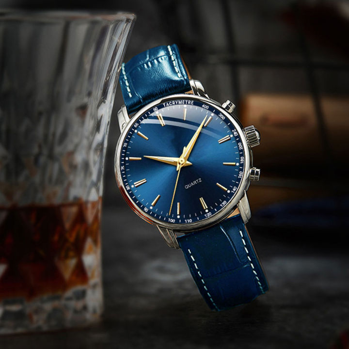 Men's Casual Quartz Watch Easy to Read Dial Watch with Leather Band & Pin Buckle n Birthday Gift
