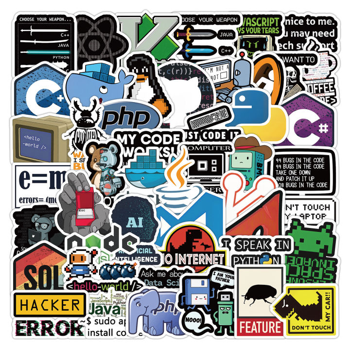 50Pcs Cartoon Programming Meme Stickers Hacker DIY Stickers Skateboard Motorcycle Suitcase Decor Phone Laptop Decals