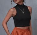Sleeveless Crop Top Mock Neck Women's Fashion Summer Tops. 