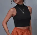 Mock Neck Sleeveless Crop Top. 