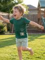 Summer Casual Baby Set Dinosaur Style Stripe T-shirt+Shorts 2Pcs Clothes for Boys Girls Soft Cotton Infant Outfit. 