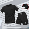 New High-Quality Men's Summer T-Shirt, Harajuku Summer Hip-Hop Men's Fitness and Sports Round-Neck Top and Shorts Set, Fashionab. 