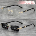 2PCS Metal Frame Colored Lenses for Women And Men Eyewear Unisex Luxury Fashion Sunglasses Rimless Rectangle Gradient Lens. 