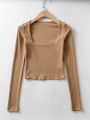 Women Ribbed Square Neck Crop Top With Long Sleeve.