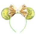 1pc Disney Headband Green Shimmering Fairy Wings Gold Bow Gemstone Embellishment Theme Park Role-playing Party Hair Accessories. 