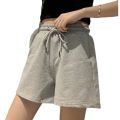 Summer Women Casual Shorts High Waist Loose Fit Drawstring Waist Solid Color Hot Pants.