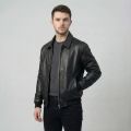 Men’s Faux Leather Bomber Jacket – Full Zip, Brown/Black - Image 8