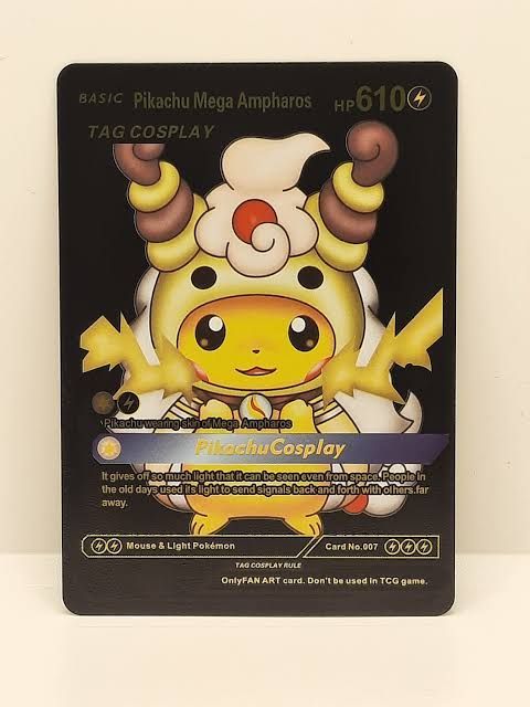 Cosplay Pikachu Mega Ampharos Plastic Black UV Printed Pokemon Card