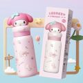 Sanrio 400ml Stainless Steel Cartoon Straw Cups Thermos Cup with Lifting Rope Hello Kitty My Melody Portable Kids Water Bottles.
